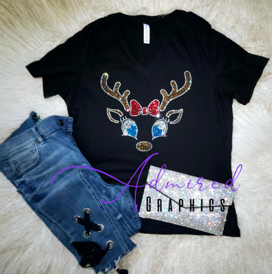 Reindeer Christmas Crystallized Tee