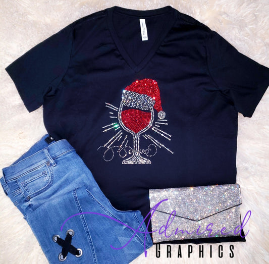 Christmas Wine Glass Crystallized Tee