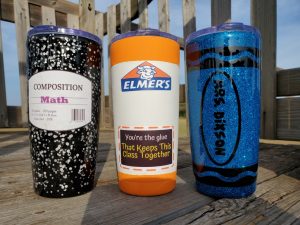 Teacher Line Glitter Tumbler-Glue Stick, Composition Notebook, or Crayon Tumbler